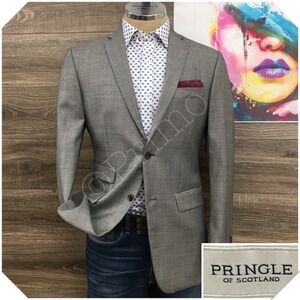 PRINGLE of SCOTLAND Mens Blazer Sport Coat Casual Jacket Size 40R Gray Wool Suit